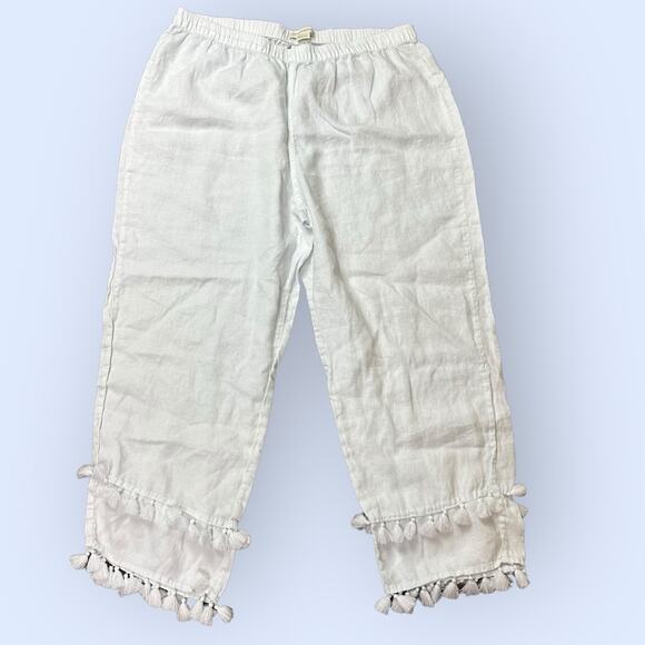 Cynthia Rowley Linen Tassel Ankle Pants Size XL Baby Blue Beach Cruise Summer - Picture 1 of 6